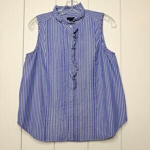 LOFT Ann Taylor Blue Stripe Pintuck Ruffle Sleeveless Blouse S